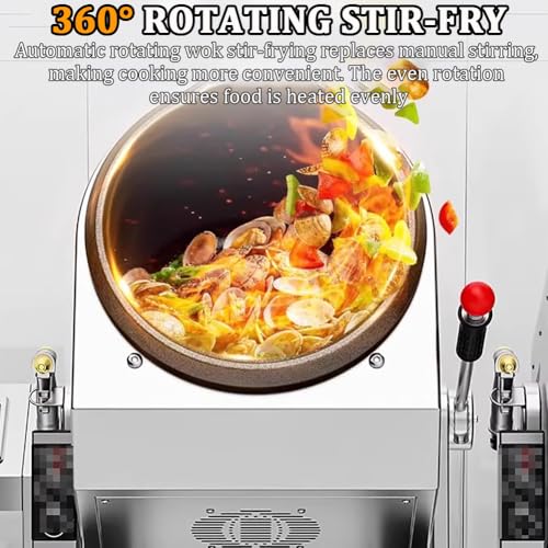 TT-YEL Stainless Steel Commercial Fully Automatic Cooking Machine, Drum-Type Food Processor, Natural Gas-Powered Cooking Machine, Water Spray Wok,30cm Wok