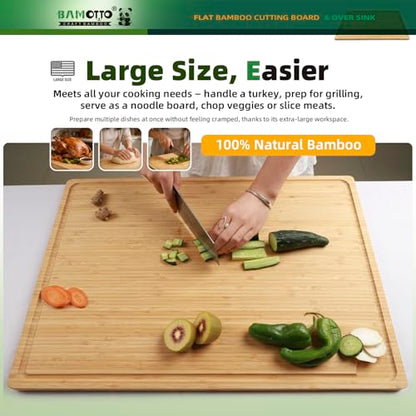 BAMOTTO CRAFTBAMBOO XXL Extra Large 100% Organic Bamboo Cutting Board 24"x18" - Butcher Block Chopping/Carving Board with Handle & Juice Groove for Turkey, Meat, Vegetables, BBQ