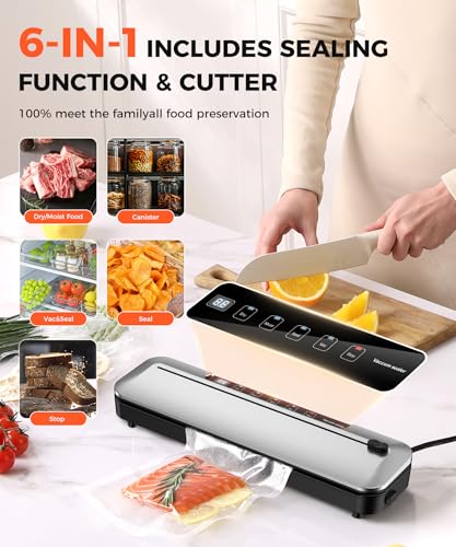75KPa Vacuum Sealer, Digital Timer, 6-in-1 Dry & Moist Modes Sealer Machine