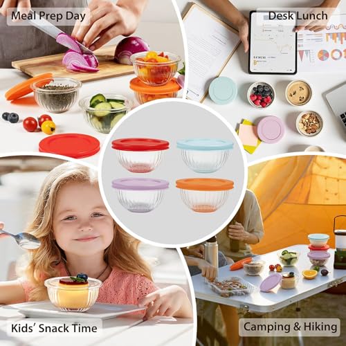 Freshmage Small Glass Bowls with Lids, [8 Pack-6.25 Oz] Meal Prep Bowls Set, Stackable Small Food Storage Containers for Leftovers, Snacks, Nuts, Dips, Dessert, Dishwasher & Microwave Safe