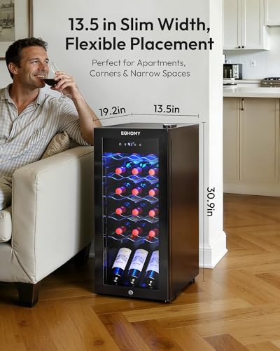 EUHOMY 18 bottle Wine Cooler Refrigerator, Wine Fridge with Lock, Black