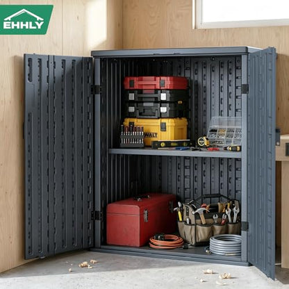 EHHLY Heavy Duty Small Storage Cabinet Outdoor Weatherproof, 14 Cuft Garage Storage Cabinet with 2 Adjustable Shelves, Lockable Kitchen Pantry Closer Organizer, 31Wx23Lx34H, Sage Grey