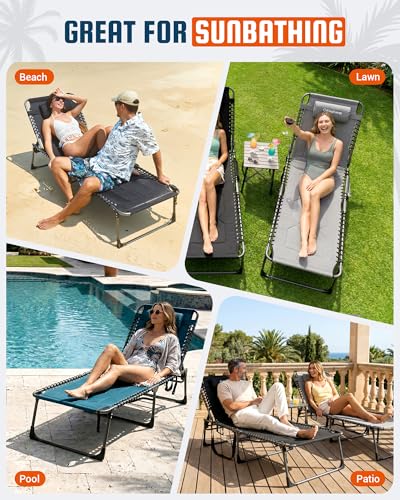 KingCamp Oversized Padded Lounge Chair 440lbs Tanning Chair, Grey