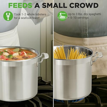 NutriChef 12-Quart Stainless Steel Stockpot with Stainless Steel Lid - 18/8 Food Grade Heavy Duty Large Stock Pot for Stew & Soup, Works w/Induction