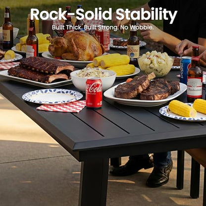 PATIOHIT 9-Piece Aluminum Outdoor Dining Set, 82" Large Rectangular Patio Table & 8 Stackable Armchairs Rust Proof Outdoor Furniture with Umbrella Hole for Lawn Garden Deck, Black