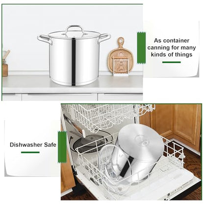 TeamFar 10QT Stock Pot, Stainless Steel Large Soup Cooking Pot & Lid with Tri-ply Bottom for Cooking/Boiling/Stewing, for Induction/Gas/Ceramic, Healthy & Heavy-Duty, Riveted Handles & Dishwasher Safe