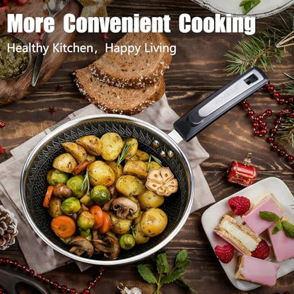 SLONUVLND Non Stick Frying Pans,Hybrid 12 Inch Stainless Steel Frying Pan,Honeycomb Skillet with Lid,Non-Toxic Cooking Pan,Compatible with All Cooktops