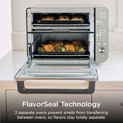Ninja Air Fryer & Toaster Oven Combo with Thermometer | Double Stack XL | 12-in-1 | Smart Finish & DualZone Technology Cook 2 Meals at Once | Air Fry, Bake, Broil, Reheat | Stainless Steel | DCT651