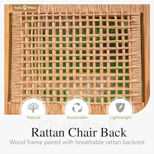 Sophia & William Outdoor Dining Set, Wooden Patio Table and Chairs Set, Rattan Furniture Set of 8 Rattan Chairs and 1 Acacia Wood Rectangular Table for Yard, Garden, Porch and Poolside