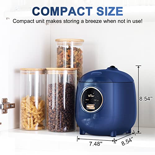 Bear Mini Rice Cooker 2 Cups Uncooked, 1.2L Portable Non-Stick Small Travel Rice Cooker, BPA Free, One Button to Cook and Keep Warm Function, Blue