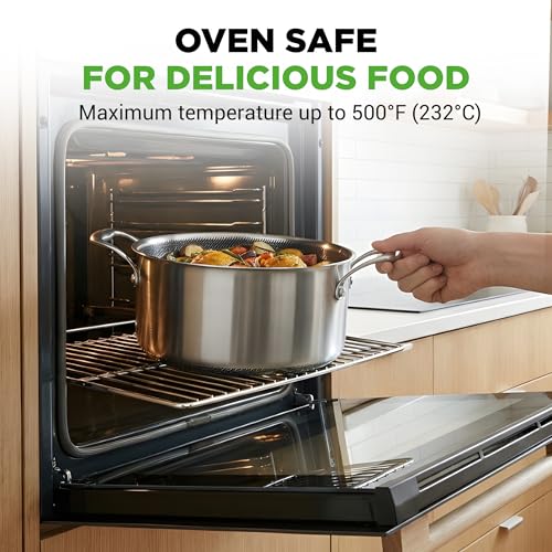 NutriChef 5 QT Stainless Steel Stew Pot - Triply Kitchenware Stew Pot with Glass Lid - DAKIN Etching Non-Stick Coating, Scratch-resistant Raised-up Honeycomb Fire Textured Pattern - NutriChef NC3PCAS