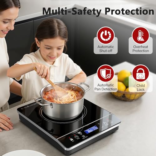 Portable Induction Cooktop Burner, 1800W Induction Hot Plate with LCD Touch, 20 Cooking Modes & 3-Hour Timer, Child Safety Lock & Auto Shutoff, ETL Certified Electric Stove for Home, Dorm, RV