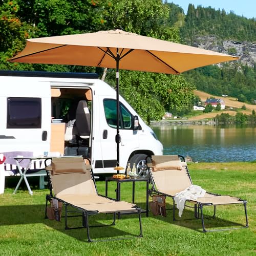 Yaheetech 26.4" Tanning Chair with Face Hole, Adjustable 5-Position Folding Chaise Lounge Chairs, Outdoor Lounge Chairs for Lawn, Beach, Patio, Beige
