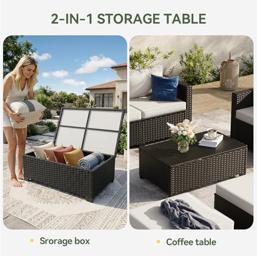Aoxun 10 Piece Outdoor Patio Furniture Set 9 Seats, Outdoor Sectional with Thick Waterproof Cushions, Patio Conversation Sets for Garden,Backyard, Porch, Balcony, Black & Beige