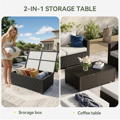 Aoxun 10 Piece Outdoor Patio Furniture Set 9 Seats, Outdoor Sectional with Thick Waterproof Cushions, Patio Conversation Sets for Garden,Backyard, Porch, Balcony, Black & Beige