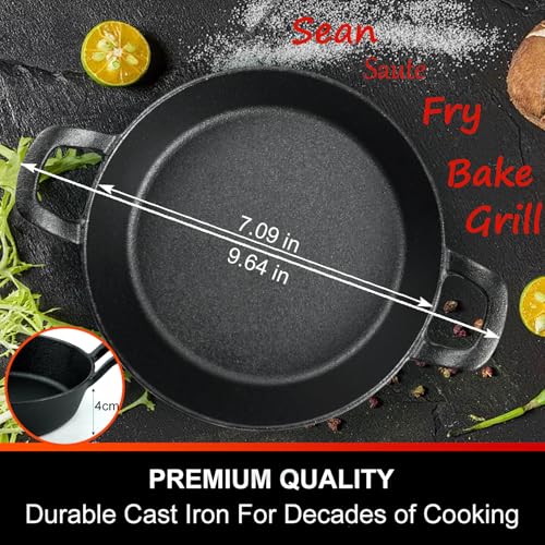DVK Small Cast Iron Skillet Round Frying Shrimp Pan Set Suitable for kitchen, Indoor and Outdoor Picnics (2, 7In)