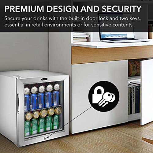 Whynter Beverage Refrigerator with Double-Layer Glass Door, 68-Can 1.6 Cu Ft Freestanding Drink Mini Fridge, BR-062WS, Stainless Steel