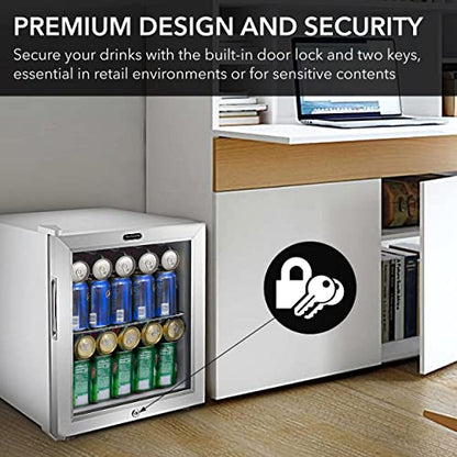 Whynter Beverage Refrigerator with Double-Layer Glass Door, 68-Can 1.6 Cu Ft Freestanding Drink Mini Fridge, BR-062WS, Stainless Steel