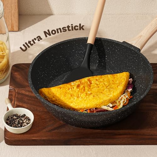 13 Pcs Pots and Pans Set, Nonstick Cookware Sets Black Granite Induction Cookware, Non-toxic Healthy Non stick Kitchen Cooking Set with Frying Pans Set, Saucepans (PFAS/PFOA/PFOS Free)