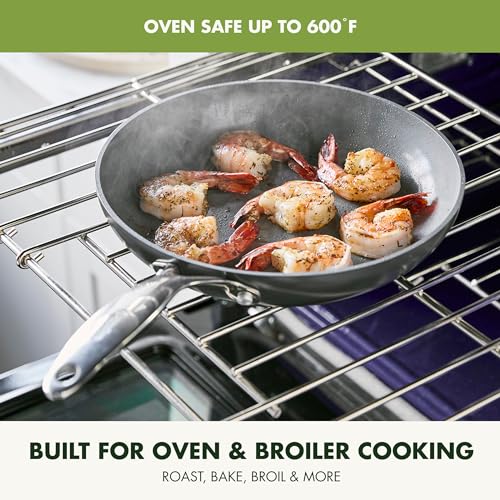 GreenPan Valencia Pro Ceramic Nonstick 8" 9.5" & 11" Fry Pan Skillet Set, Hard Anodized PFAS-Free, Induction Ready, Compatible on All Cooktops, Dishwasher Safe, Oven Safe to 600F, Gray