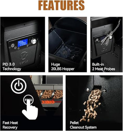 Z GRILLS 2025 Electric Pellet Grill & Smoker, 700 sq in Cooking Area, Dual-Wall Insulation, PID V2.1 Controller, Meat Probes, Easy Hopper Clean-out, Includes Grill Cover, 8 in 1 Outdoor BBQ, 700D6