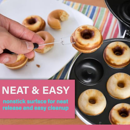 Courant Mini Donut Maker Machine for Holiday, Kid-Friendly, Breakfast or Snack, Desserts & More with Non-stick Surface, Makes 7 Doughnuts, Red