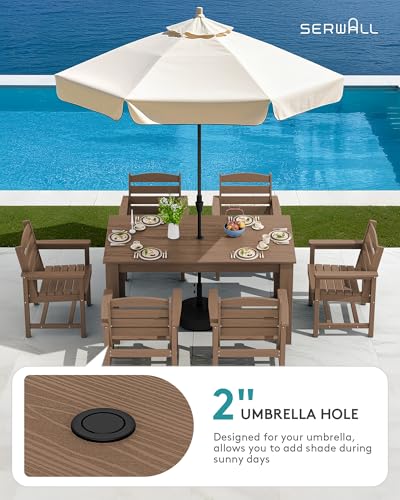 SERWALL Outdoor Dining Sets for 10, HDPE Dining Sets for 10 Person with 2 Rectangular Tables and 8 Armless Chairs and 2 Armchairs, Patio Dining Sets for Garden, Backyard, Poolside, Brown