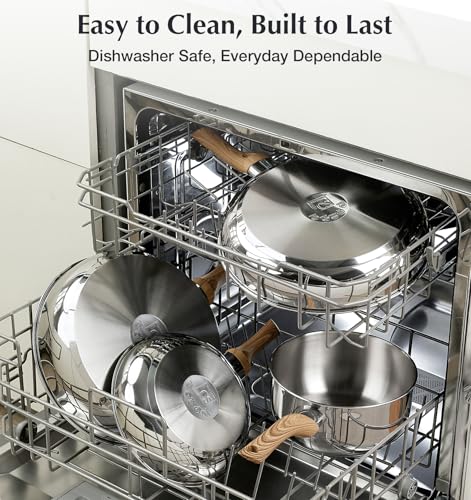 KOCH SYSTEME CS Stainless Steel Pots and Pans Set, Professional 18/10 Cookware Set Pots and Pans Set 12PCS with Cool-Touch Bakelite Handles, Tri-ply Base Kitchen Cookware Sets, Induction Compatible