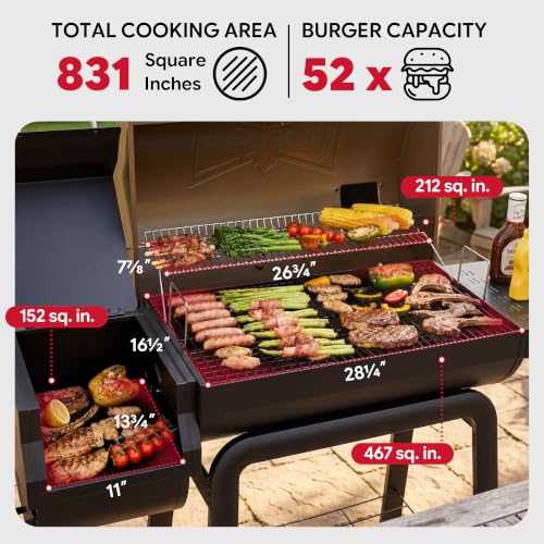 Feasto Heavy-Duty 30-Inch Charcoal Grill with Offset Smoker, Golden
