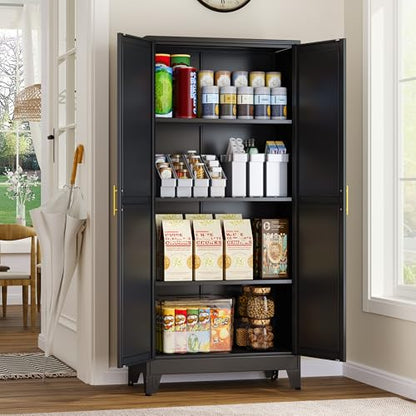 GAIOUS Metal Storage Cabinet With 2 Doors and 3 Adjustable Shelves, Black Kitchen Pantry for Food, Utility Cabinet for Laundry Room, Cupboard