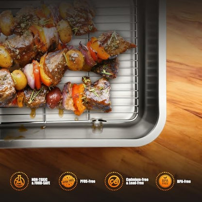 Stainless Steel Turkey Roasting Pan with Rack & Handles, Heavy Duty Food-Safe Turkey Pan Dishwasher Safe, Perfect for Cooking Turkey and Steak for Thanksgiving and Christmas (Standard)