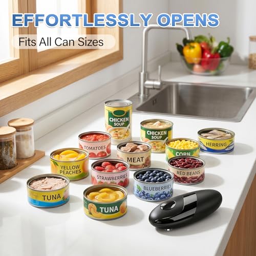 Automatic Electric Can Opener for Seniors & Arthritis, One-Touch Hands-Free Operation, Fits All Can Shapes, Smooth Edge, Battery Powered Portable Kitchen Gadget