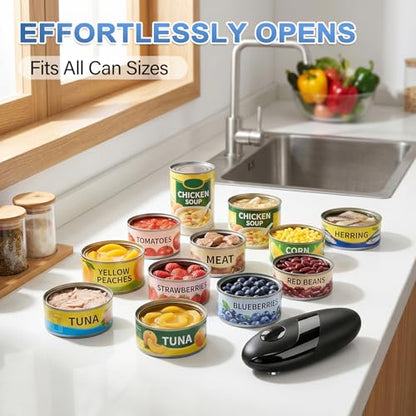 Automatic Electric Can Opener for Seniors & Arthritis, One-Touch Hands-Free Operation, Fits All Can Shapes, Smooth Edge, Battery Powered Portable Kitchen Gadget