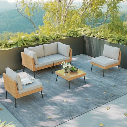 Aoxun 5 Piece Outdoor Sectional Sofas, Grey