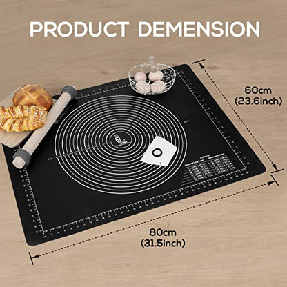 Non-Slip Silicone Pastry Mat Jumbo 31''by 24'' for Non Stick Baking Mats, Table/Countertop Placemats, Dough Rolling, Kneading/Fondant/Pie Crust Pad by Super Kitchen