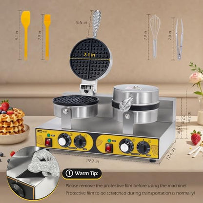 Dyna-Living Commercial Waffle Maker Double Head Waffle Iron for Restaurant