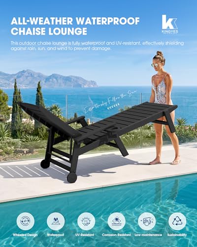 KINGYES HDPE Lounge Chair Outdoor Set of 2, All Weather Pool Lounger