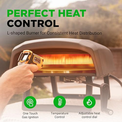 NutriChef Outdoor Pizza Oven with 360° Rotating Pizza Stone | Cooks 12" Pizza in 60 seconds | Adjustable Heat Control Dial, Includes Pizza Peel, Stone & Regulator with Hose | Short Handle