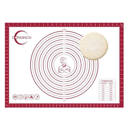 Silicone Pastry Mat Dough Baking Bread Sourdough Fondant Pie Dough Pizza,Silicone Baking Mat Cookie Sheet for Kitchen Counter with Measurements 28x20" Red