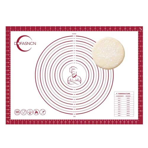 Silicone Pastry Mat Dough Baking Bread Sourdough Fondant Pie Dough Pizza,Silicone Baking Mat Cookie Sheet for Kitchen Counter with Measurements 28x20" Red
