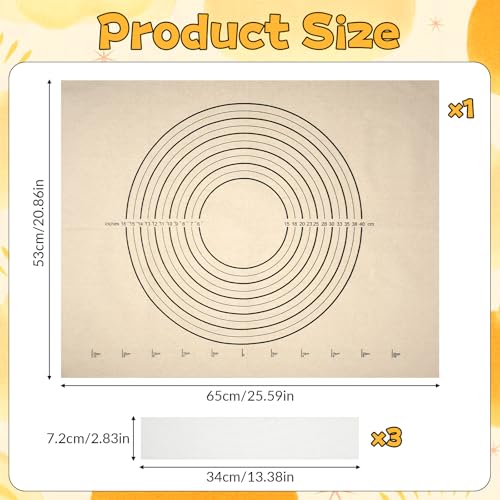 Set of 4 Large Cotton Pastry Mat, 25 X 20 Inch Heavy Cotton Canvas Cloth Pastry Mats, Pastry Cloth and Rolling Pin Cover Set, Rolling Pin Cover Sleeves for Dough Bread Pie Baking Kitchen Supplies
