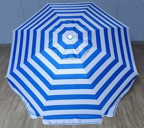 LOTTAFUN 6ft Beach Umbrella - Heavy Duty Wind Resistant UV 50+ Portable Sun Shade with Sand Anchor & Carry Bag, Outdoor Folding Umbrella for Beach, Pool, Patio, Garden (Blue strip) No Tilt