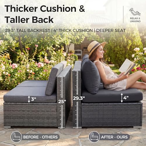 NICESOUL 11 Piece Extra Large Outdoor Furniture Sofa Set, Deep Wide PE Wicker Patio Modular Sectional with Fire Pit Table, 29.3'' High Back Modern Luxury All-Weather Rattan Conversation, Gray