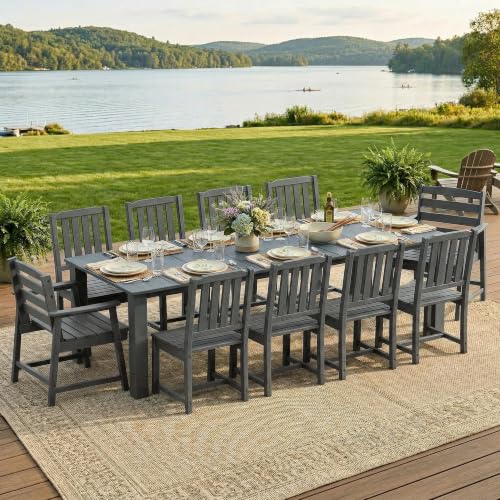 LOUNZY 11 Piece Patio Dining Set for 10, Outdoor Table and Chairs, Grey