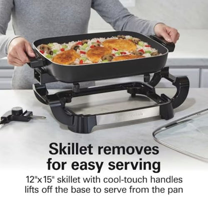 Hamilton-Beach 20.5" Durathon Ceramic Reversible Nonstick Electric Skillet, 1500W Electric Pan with Adjustable Temperature Control, Dishwasher-Safe Parts, Black
