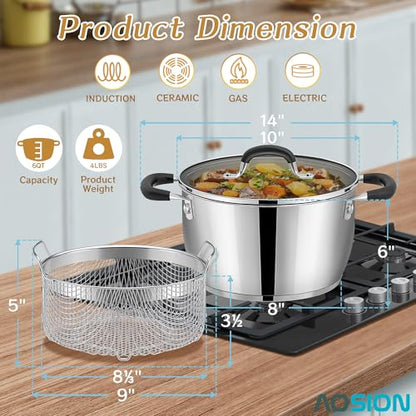 6 Quart Deep Fryer Pot with Basket, Stainless Steel Frying Pot
