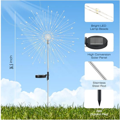 Garden Decor Solar Lights Outdoor,155LED 8 lighting modes pole light Waterproof White Solar Garden Lights for Christmas, Halloween Decoration,Yard, Patio, Porch,Flower Pot,Pathway (2Pack)