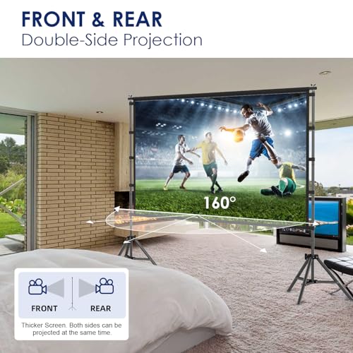 100inch Projector Screen and Stand,Outdoor and Indoor Projection Screen,16:9 4K HD Rear Front Movie Screen Portable with Carry Bag Wrinkle-Free Design for Home Theater 100inch
