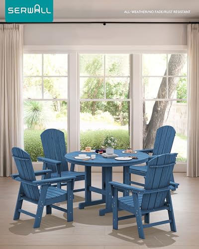 SERWALL 6-Pc Adirondack Patio Dining Sets with 9FT Umbrella, Navy (No Base)