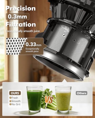 HOMEASY Cold Press Juicer Machines, 5.8'' Large Feed Chute for Whole Fruits and Vegetables, 300W Slow Masticating Juicer, High Juice Yield, 5 Smart Modes, Easy to Clean